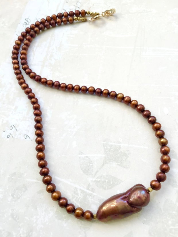 Colier CHOKER perle de cultura aramii & perla Baroc