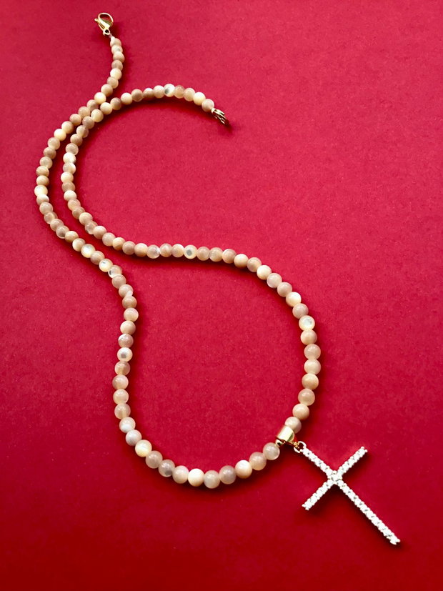 Colier CHOKER sidef crem & cruce aurie