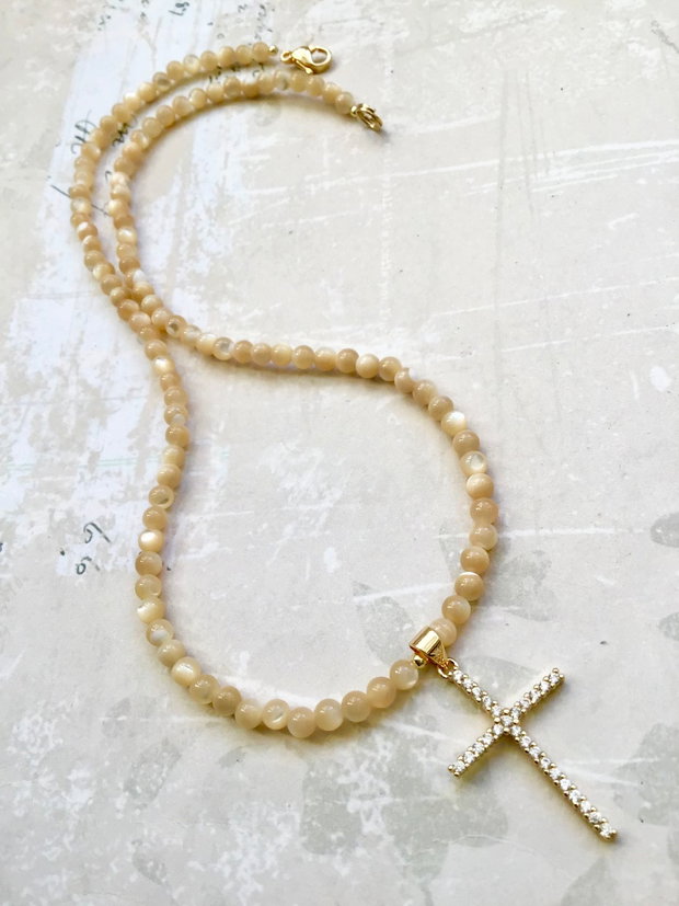 Colier CHOKER sidef crem & cruce aurie
