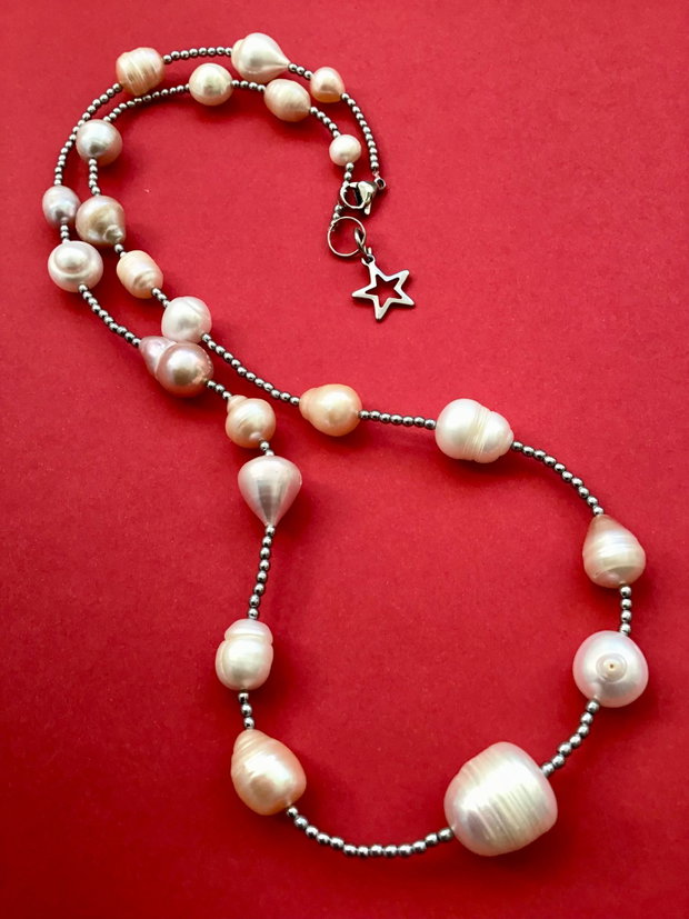 Colier hematite argintii & perle de cultura