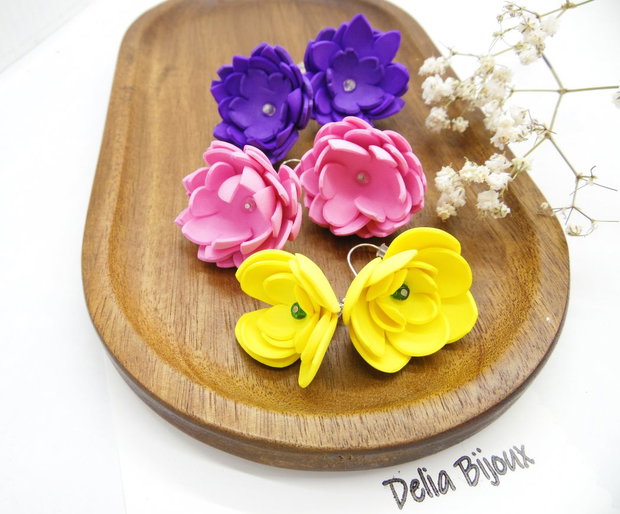 Cercei Handmade din Foamiran cu Flori și Mărgele (cod1156)