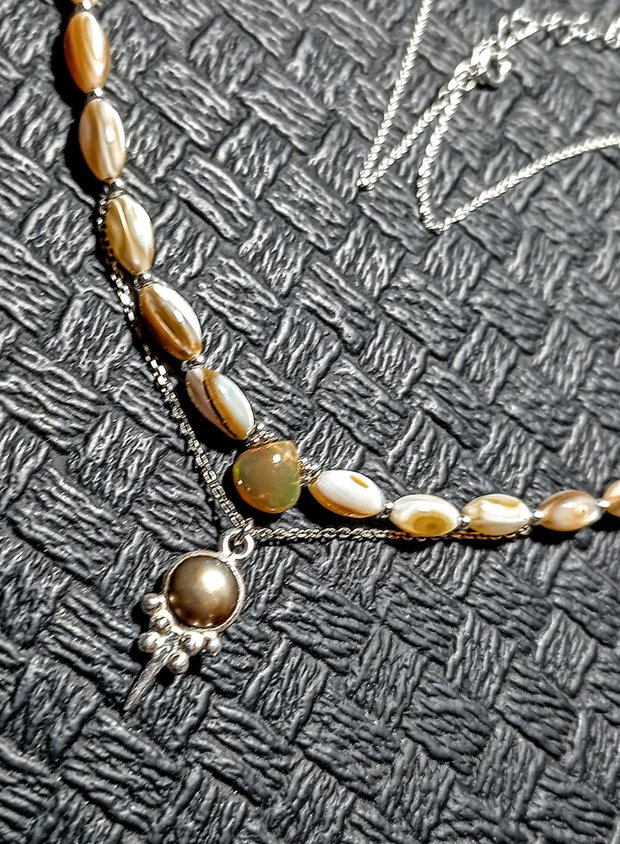 Colier argint opal de foc etiopian perla naturala de cultuira sidef charm lant argint minimalist boho chic trendy cadou
