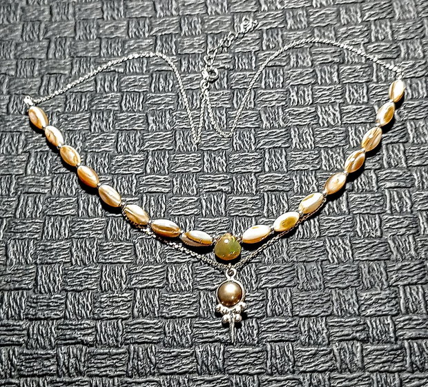 Colier argint opal de foc etiopian perla naturala de cultuira sidef charm lant argint minimalist boho chic trendy cadou