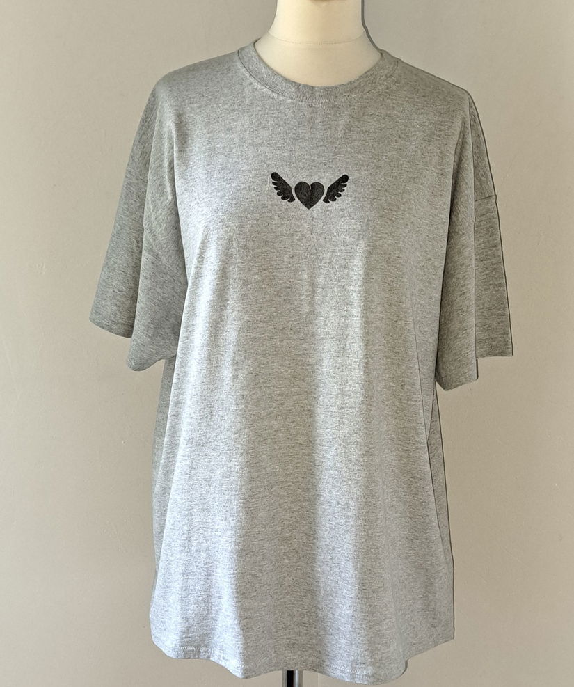 Angel tricou gri oversize lung