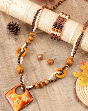 Set bijuterii boho - lemn