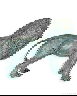 Leu-statueta din bronz patinat