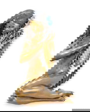 Fetita cu urna-statueta fantana din bronz pictat