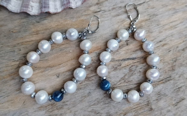 Cercei perle de cultura si kyanite, argint 925 rodiat