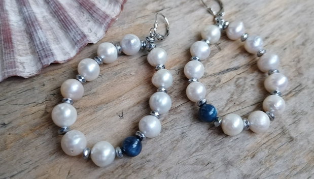Cercei perle de cultura si kyanite, argint 925 rodiat