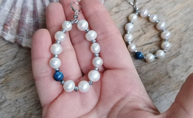 Cercei perle de cultura si kyanite, argint 925 rodiat