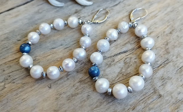 Cercei perle de cultura si kyanite, argint 925 rodiat