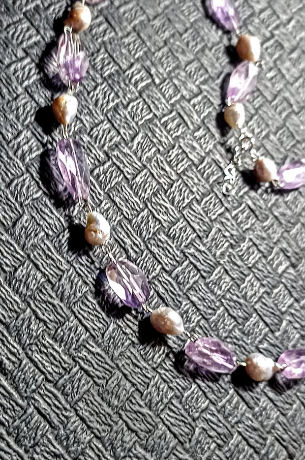 Colier argint ametist nugget fatetat perle naturale de cultura baroc boho chic trendy - Transport gratuit