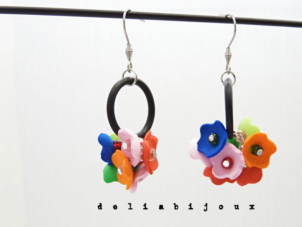 Cercei Handmade din Foamiran cu Flori și Mărgele  (cod1158)