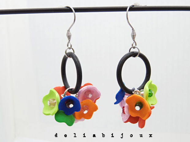 Cercei Handmade din Foamiran cu Flori și Mărgele  (cod1158)