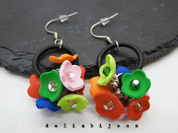 Cercei Handmade din Foamiran cu Flori și Mărgele  (cod1158)