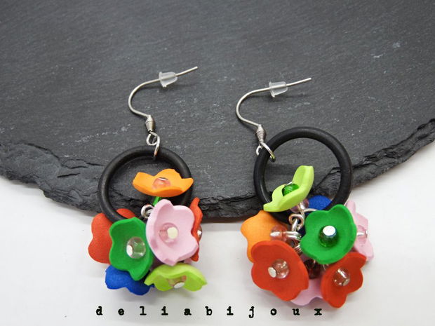 Cercei Handmade din Foamiran cu Flori și Mărgele  (cod1158)