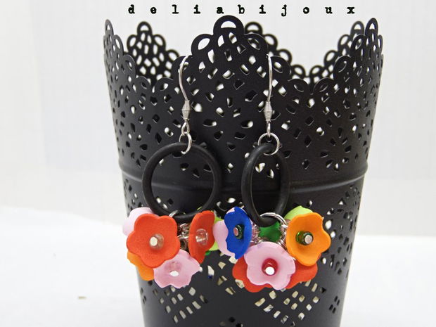 Cercei Handmade din Foamiran cu Flori și Mărgele  (cod1158)