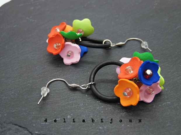 Cercei Handmade din Foamiran cu Flori și Mărgele  (cod1158)