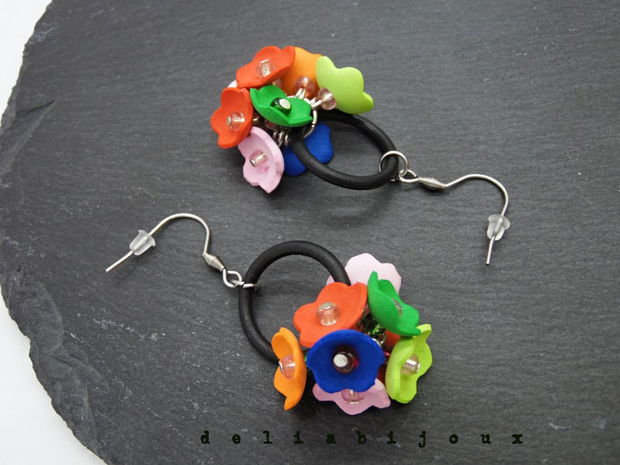 Cercei Handmade din Foamiran cu Flori și Mărgele  (cod1158)