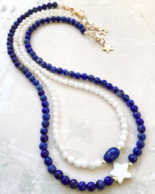 Set Coliere CHOKER lapis lazuli & sidef alb natural