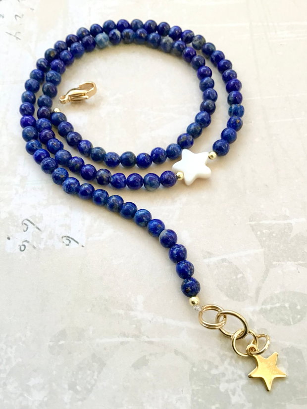 Set Coliere CHOKER lapis lazuli & sidef alb natural