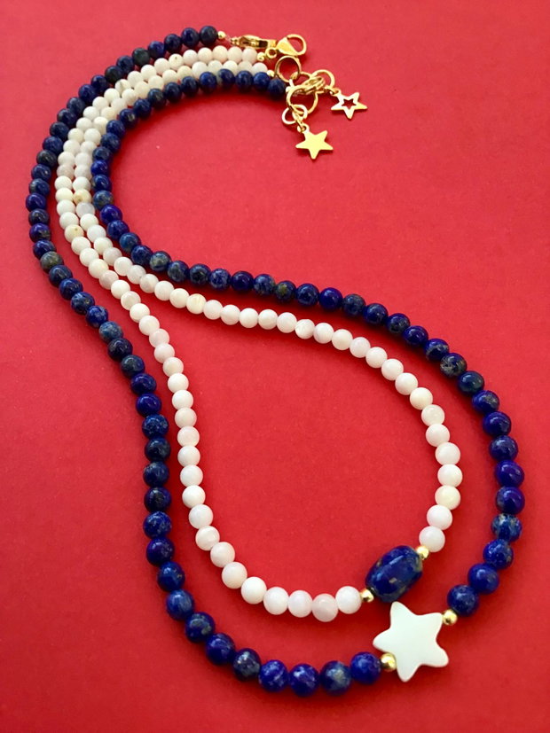Set Coliere CHOKER lapis lazuli & sidef alb natural