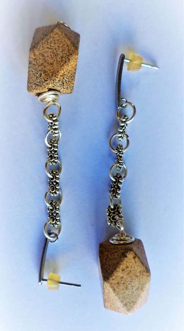 Cercei handmade din sarma,distantiere aliaj tibetan si jasp leopard