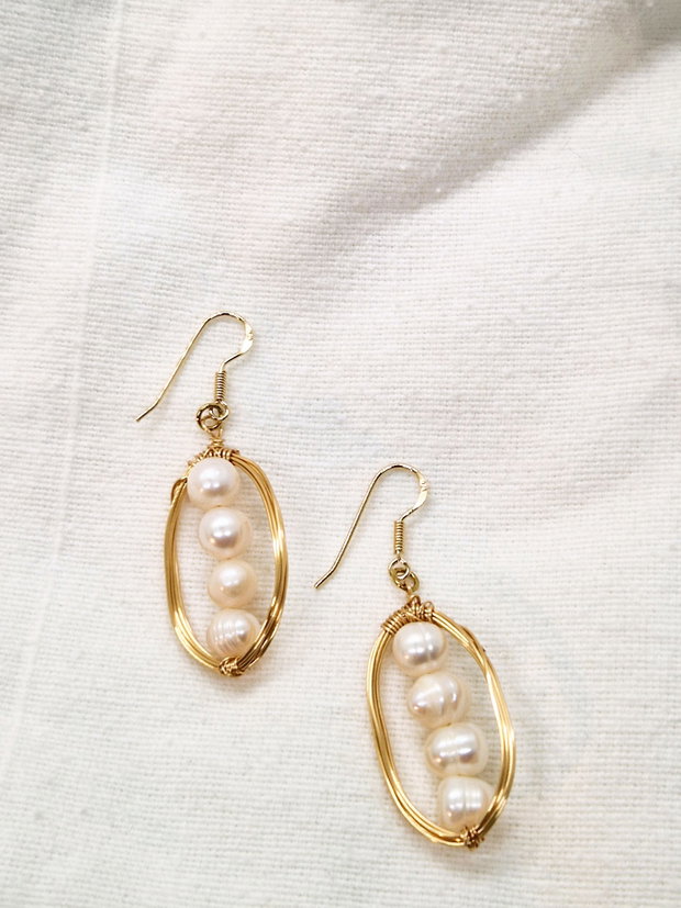 Cercei "Geometric Pearl" din alama, argint placat cu aur si perle de cultura