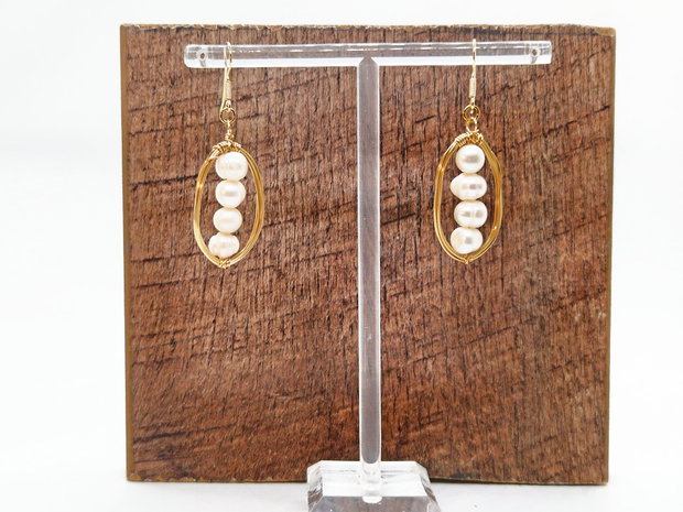 Cercei "Geometric Pearl" din alama, argint placat cu aur si perle de cultura