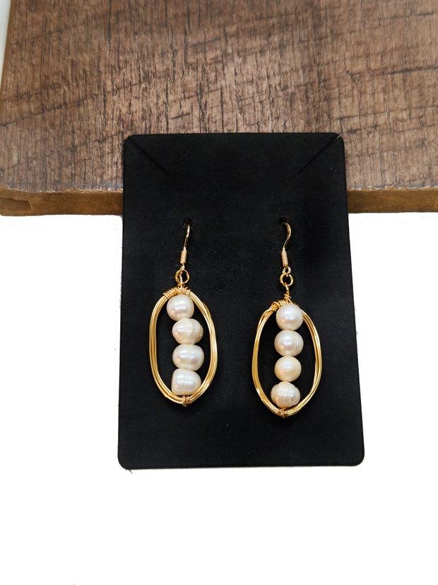 Cercei "Geometric Pearl" din alama, argint placat cu aur si perle de cultura