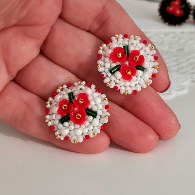 Cercei florali-Tradițional românesc - Alb