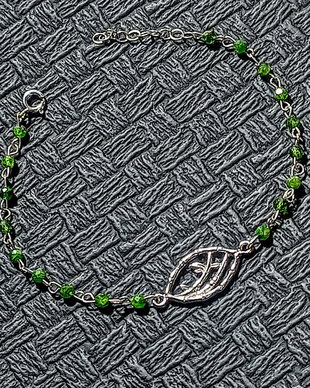 Bratara argint crom diopsid conector bambus argint minimalista boho chic trendy
