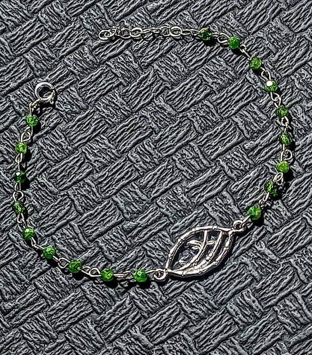 Bratara argint crom diopsid conector bambus argint minimalista boho chic trendy