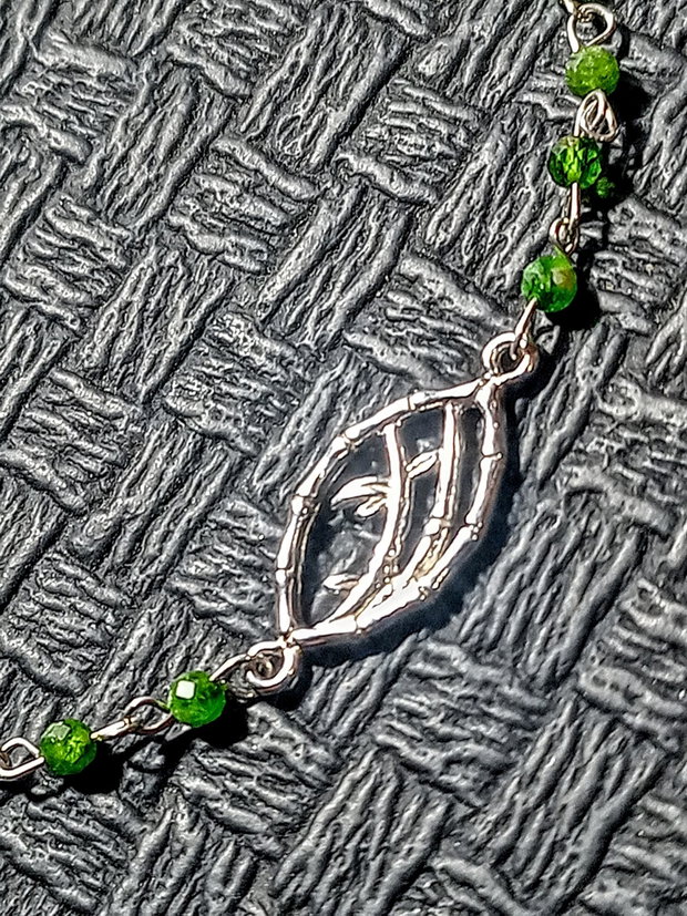 Bratara argint crom diopsid conector bambus argint minimalista boho chic trendy
