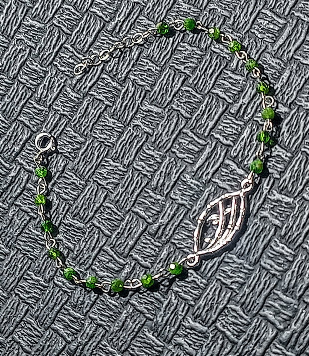 Bratara argint crom diopsid conector bambus argint minimalista boho chic trendy