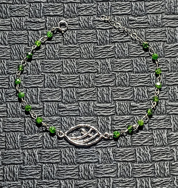 Bratara argint crom diopsid conector bambus argint minimalista boho chic trendy