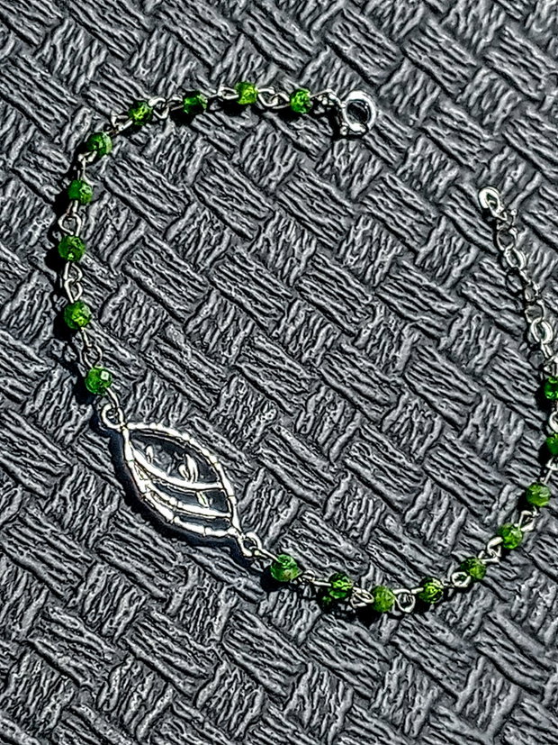 Bratara argint crom diopsid conector bambus argint minimalista boho chic trendy