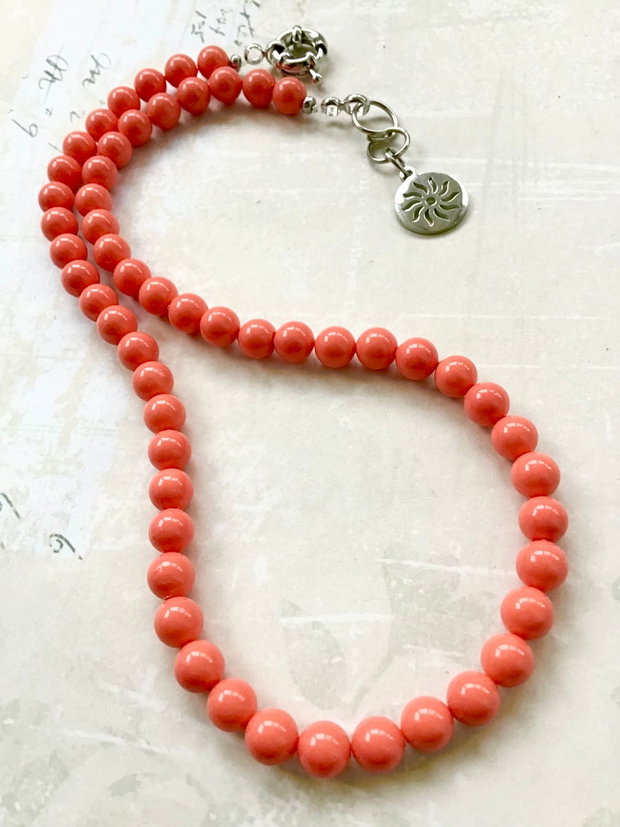 Colier perle Swarovski somon / portocalii
