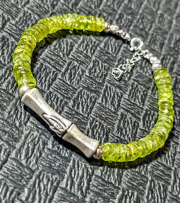 Bratara argint peridot heishi disc tub bambus argint boho chic trendy - Transport gratuit