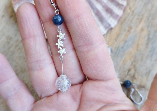 "Cerul iernii" - Cercei kyanite, cuart de gheata / argint 925 rodiat