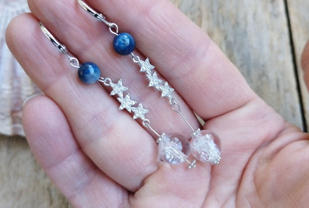 "Cerul iernii" - Cercei kyanite, cuart de gheata / argint 925 rodiat
