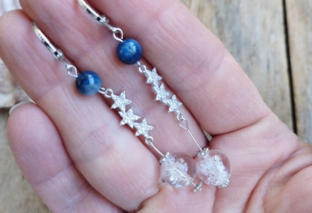 "Cerul iernii" - Cercei kyanite, cuart de gheata / argint 925 rodiat
