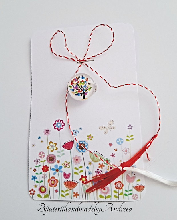 Brosa martisor cabochon sticla 14mm copacul vietii