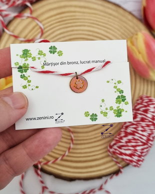 Martisor trifoi cu patru foi din bronz, martisor bronz, martisor trifoi cu patru foi, pandantiv trifoi bronz, medalion trifoi bronz