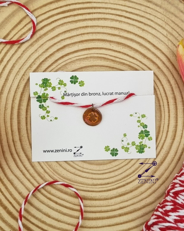 Martisor trifoi cu patru foi din bronz, martisor bronz, martisor trifoi cu patru foi, pandantiv trifoi bronz, medalion trifoi bronz