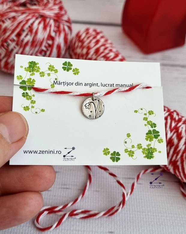Martisor ghiocel din argint, martisor argint, martisor ghiocel, pandantiv ghiocel argint, medalion ghiocel argint