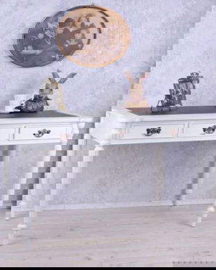 Birou dib lemn masiv alb cu blat negru