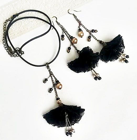 set clopotei de flori dantela neagra