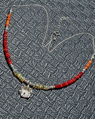 Colier argint opal de foc etiopian galben rosu oranj charm floare lant argint minimalist boho chic trendy - Transport gratuit