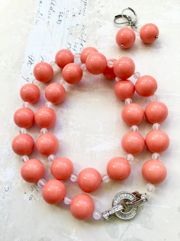 Colier perle somon de Mallorca & selenit